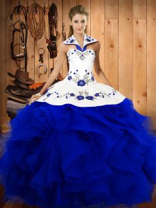 Elegant Royal Blue Sleeveless Tulle Lace Up Quinceanera Dress for Military Ball and Sweet 16 and Quinceanera