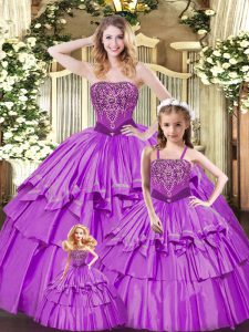 Adorable Sweetheart Sleeveless Vestidos de Quinceanera Floor Length Ruffled Layers Lilac Organza