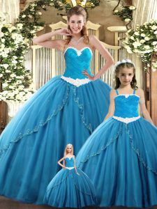 New Style Sweetheart Sleeveless Sweet 16 Dresses Floor Length Ruching Teal Tulle