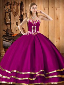 Dramatic Fuchsia Organza Lace Up Vestidos de Quinceanera Sleeveless Floor Length Embroidery