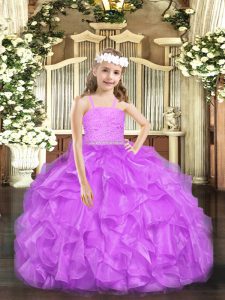 Lavender Sleeveless Organza Zipper Custom Made Pageant Dress for Party and Quinceanera