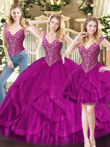 Unique Sleeveless Beading and Ruffles Lace Up Sweet 16 Quinceanera Dress