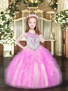 Modern Sleeveless Zipper Floor Length Beading and Ruffles Little Girl Pageant Dress