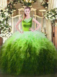 Scoop Sleeveless Sweet 16 Dress Floor Length Beading and Ruffles Multi-color Tulle