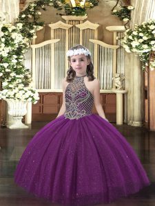 Sleeveless Lace Up Floor Length Beading Kids Formal Wear