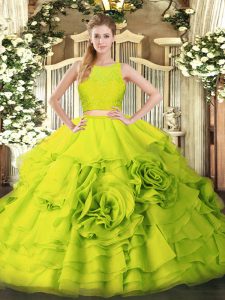 Flare Scoop Sleeveless Tulle 15 Quinceanera Dress Ruffles Zipper