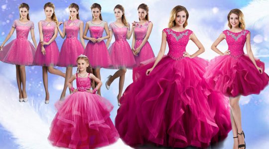 Simple Fuchsia Sweet 16 Quinceanera Dress Military Ball and Sweet 16 and Quinceanera with Beading and Ruffles Scoop Sleeveless Lace Up
