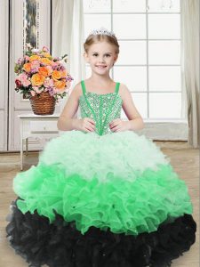 Enchanting Floor Length Multi-color Girls Pageant Dresses Straps Sleeveless Lace Up