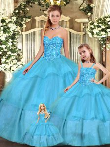 Organza Sleeveless Floor Length Ball Gown Prom Dress and Beading and Ruffled Layers