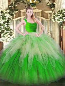 Multi-color Zipper Straps Ruffles Vestidos de Quinceanera Organza Sleeveless