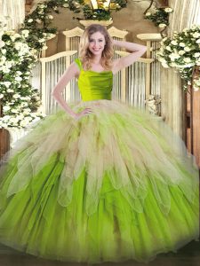 Straps Sleeveless Zipper Sweet 16 Dress Multi-color Organza