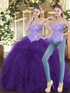 Exquisite Purple Sweetheart Lace Up Beading and Ruffles Quinceanera Gowns Sleeveless