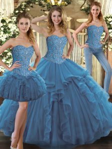 Sleeveless Lace Up Floor Length Beading and Ruffles 15th Birthday Dress