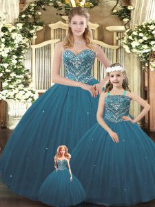 Glamorous Teal Sweetheart Lace Up Beading 15 Quinceanera Dress Sleeveless