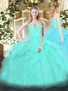 Cheap Aqua Blue Sleeveless Tulle Zipper Quinceanera Dress for Military Ball and Sweet 16 and Quinceanera