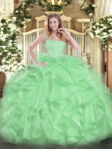 Straps Zipper Beading and Ruffles 15th Birthday Dress Sleeveless