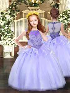 Organza Scoop Sleeveless Zipper Beading Little Girls Pageant Dress in Lavender