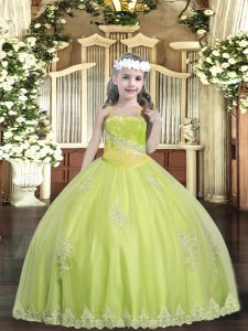 Stunning Floor Length Yellow Green Pageant Dress Wholesale Straps Sleeveless Lace Up