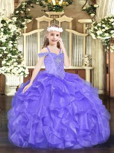 Custom Fit Lavender Off The Shoulder Lace Up Beading and Ruffles Kids Formal Wear Sleeveless