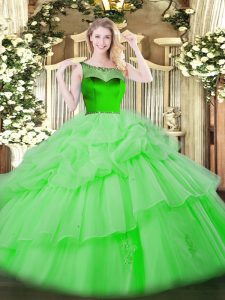 Fashionable Organza Zipper 15 Quinceanera Dress Sleeveless Floor Length Beading and Pick Ups