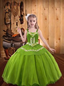 Olive Green Sleeveless Organza Lace Up Kids Pageant Dress for Party and Sweet 16 and Quinceanera and Wedding Party