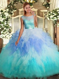 Enchanting Tulle Sleeveless Floor Length Vestidos de Quinceanera and Lace and Ruffles