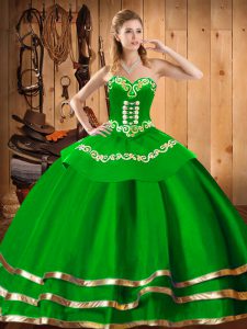 Suitable Floor Length Green 15 Quinceanera Dress Sweetheart Sleeveless Lace Up