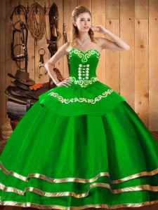 Suitable Floor Length Green 15 Quinceanera Dress Sweetheart Sleeveless Lace Up