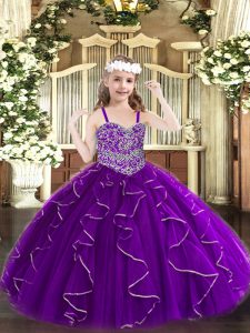 On Sale Purple Straps Lace Up Beading and Ruffles Custom Made Pageant Dress Sleeveless