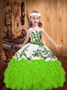 Floor Length Lace Up Kids Pageant Dress for Party and Sweet 16 and Quinceanera and Wedding Party with Embroidery and Ruffles