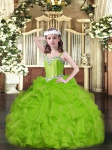 Custom Design Sleeveless Beading and Ruffles Floor Length Little Girl Pageant Dress