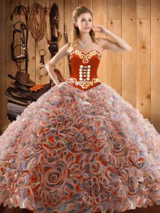 Edgy Multi-color Sleeveless With Train Embroidery Lace Up Quinceanera Gowns