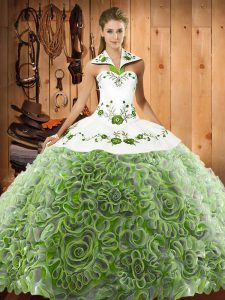 Sleeveless Sweep Train Lace Up Embroidery Sweet 16 Dresses