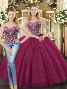 Stunning Tulle Sleeveless Floor Length Sweet 16 Quinceanera Dress and Beading