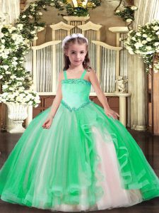 Tulle Straps Sleeveless Lace Up Appliques Pageant Dress in Turquoise