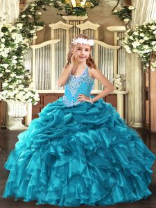 V-neck Sleeveless Organza Pageant Gowns Beading and Ruffles and Pick Ups Lace Up