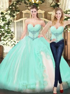 Sleeveless Beading and Ruffles Lace Up Quince Ball Gowns