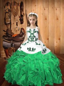 Ball Gowns Pageant Dress Turquoise Straps Organza Sleeveless Floor Length Lace Up