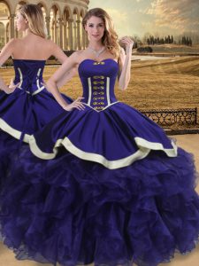 Eye-catching Purple Organza Lace Up Sweetheart Sleeveless Floor Length Quinceanera Dresses Beading and Ruffles