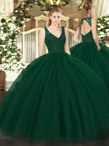 Excellent Dark Green Sleeveless Tulle Backless 15 Quinceanera Dress for Military Ball and Sweet 16 and Quinceanera