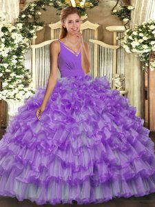 Edgy Lavender Sleeveless Organza Backless Quinceanera Dresses for Sweet 16 and Quinceanera