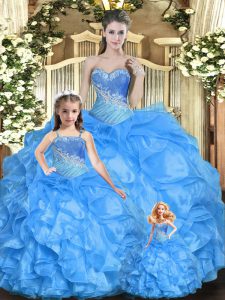 Floor Length Ball Gowns Sleeveless Baby Blue Quinceanera Gown Lace Up