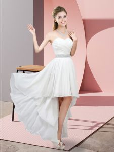 Stylish Chiffon Sleeveless High Low Dama Dress and Beading