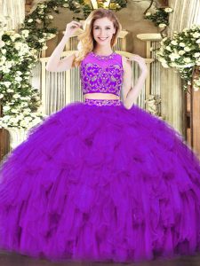 Pretty Scoop Sleeveless Zipper Quince Ball Gowns Purple Tulle
