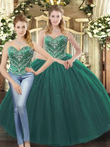 Dark Green Sleeveless Beading Floor Length Sweet 16 Quinceanera Dress