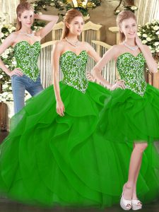 Custom Fit Tulle Sleeveless Floor Length Quinceanera Gowns and Beading and Ruffles
