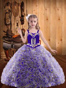 Ball Gowns Custom Made Pageant Dress Multi-color Straps Fabric With Rolling Flowers Sleeveless Floor Length Lace Up