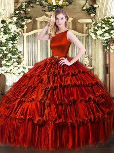 Fabulous Ruffled Layers Vestidos de Quinceanera Wine Red Clasp Handle Sleeveless Floor Length