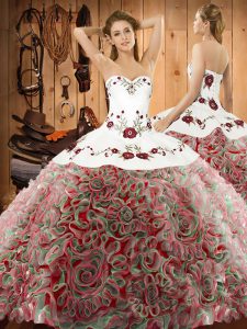 Fashion Sleeveless Embroidery Lace Up Vestidos de Quinceanera with Multi-color Sweep Train