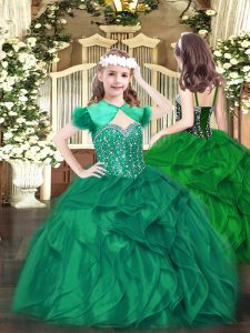 Latest Ball Gowns Kids Pageant Dress Dark Green Straps Organza Sleeveless Floor Length Lace Up